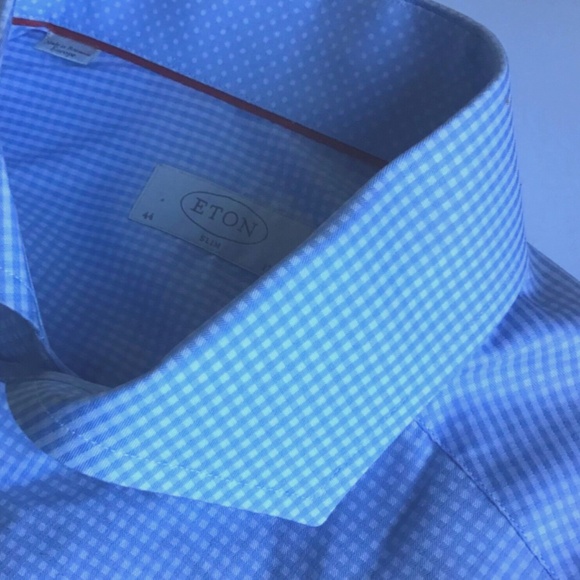 ETON slim light blue mini checkered shirt Sz 17.5 made in Europe - Picture 1 of 7